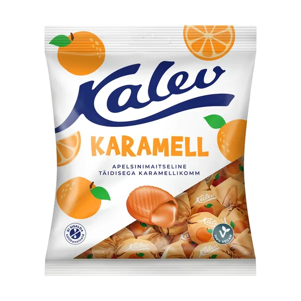 Apelsinimaitseline täidisega karamell, KALEV, 120 g