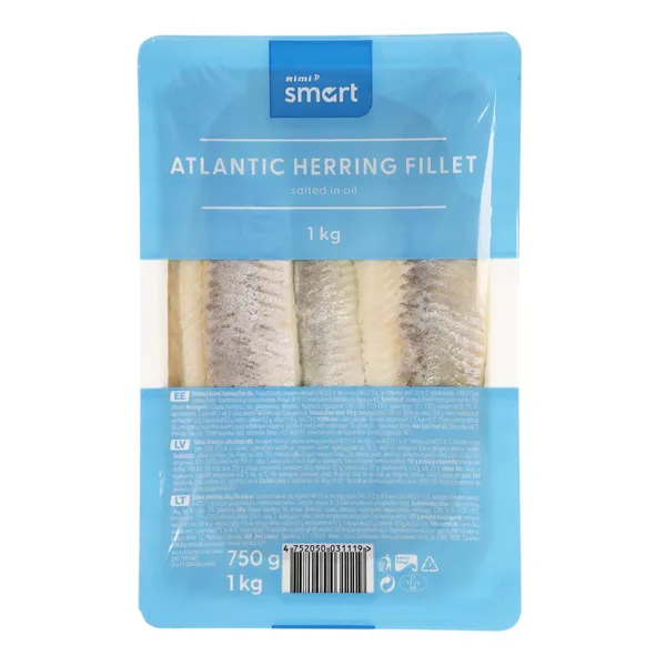 Soolatud Atlandi heeringafilee õlis Rimi Smart 1kg/750g