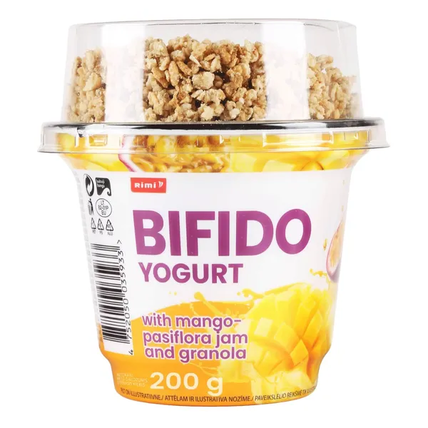 Bifido jogurt mango-granadillimoosi ja granolaga Rimi 200g