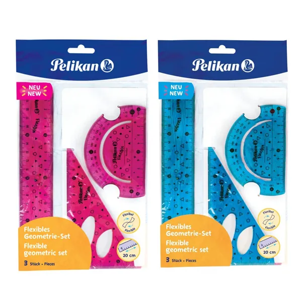 Geomeetriakomplekt Pelikan painduv, 3tk, joonlaud, mall, kolmnurk