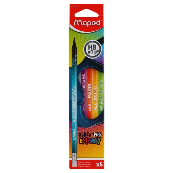Harilik pliiats puiduvaba Maped BlackPeps Energy kolmekandiline HB kummiga 6tk BS26