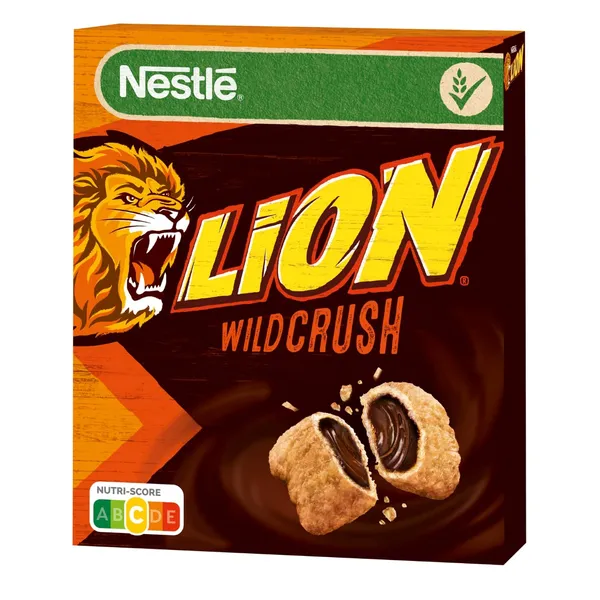 Hommikusöögihelbed karamelli- ja šokolaadimaitselise täidise, vitamiinide ja rauaga Lion Wildcrush 360g