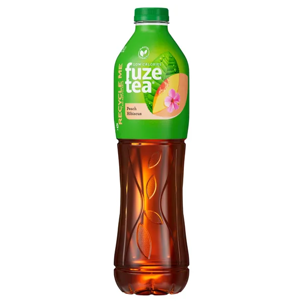 Virsikumaitseline hibiski ja musta tee ekstraktiga karboniseerimata teejook suhkrute ja magusainega Fuze Tea 1,5l