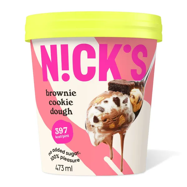 Jäätis Nick's Brownie Cookie Dough magusainetega 473ml