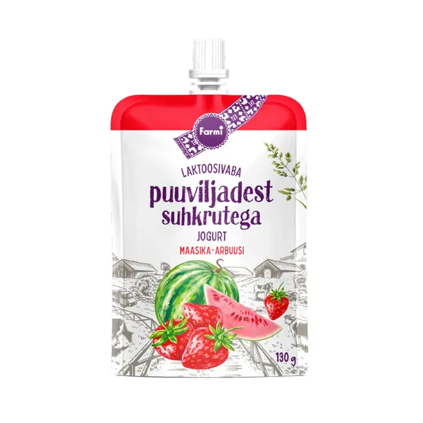 Jogurt maasika-arbuusi puuviljadest suhkrutega laktoosivaba, FARMI, 130 g