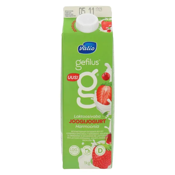 Joogijogurt Harmoonia maasika-pohla laktoosivaba, GEFILUS, 1 L
