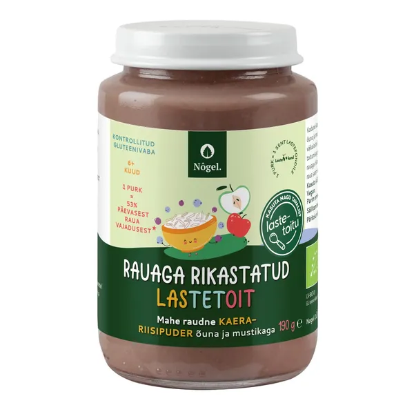 Kaera-riisipuder õuna-mustika, rauaga Nogel öko 190g