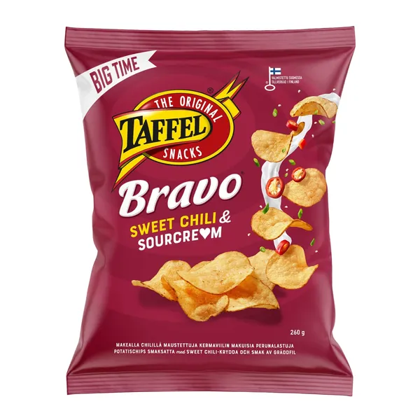 Kartulikrõpsud hapukoore- ja tšillimaitselised Taffel Bravo 260g