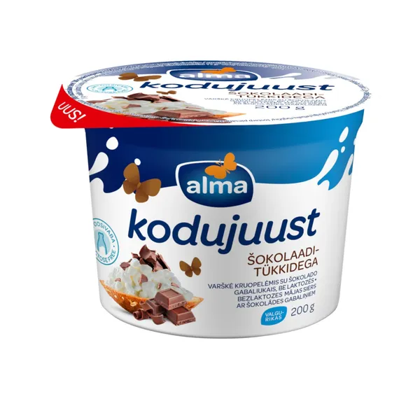 Kodujuust šokolaaditükkidega, laktoosivaba, ALMA, 200 g