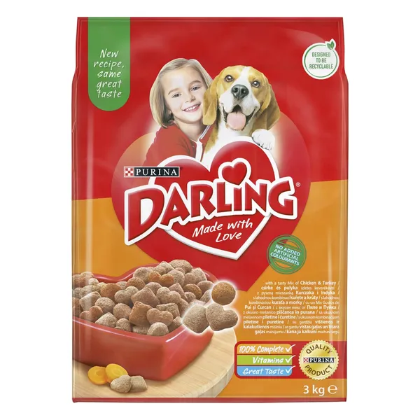 Koerasööt kuiv linnuliha-juurvilja Purina Darling 3kg