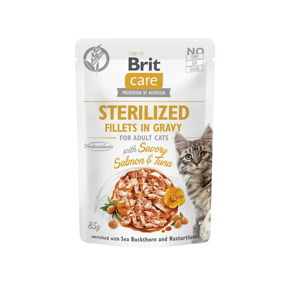 Konservtoit steriliseeritud kassidele Brit Care Cat Fillets in Gravy Salmon&Tuna 85g
