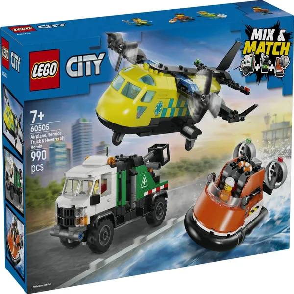 Konstruktor Lego Lennuki, Hooldusauto Ja Hõljuki Remiks 60505, vanus: 7+