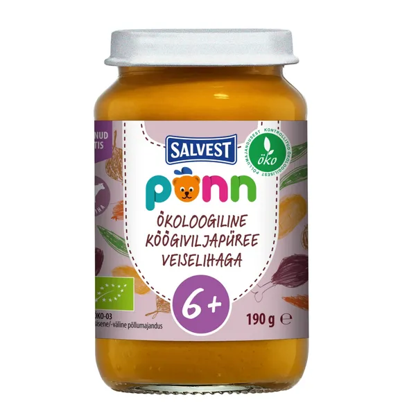 Köögiviljapüree veiselihaga Põnn ökoloogiline 190g (al 6 kuud)
