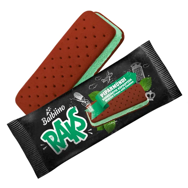 Piparmündi-koorejäätis küpsistega, RAKS, 56 g
