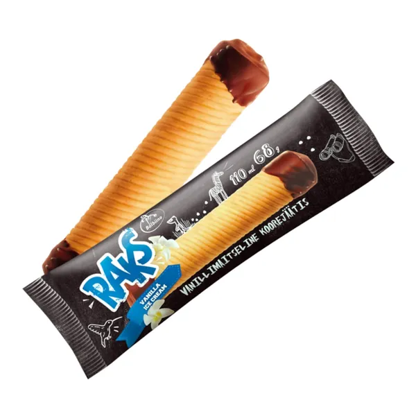 Vanillimaitseline koorejäätis vahvlitorus, RAKS, 68 g