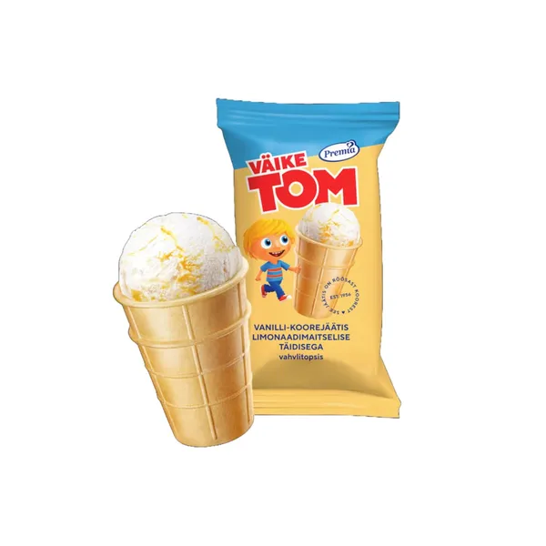Koorejäätis vahvlitopsis vanilli limonaaditäidisega Väike Tom 70g/120ml