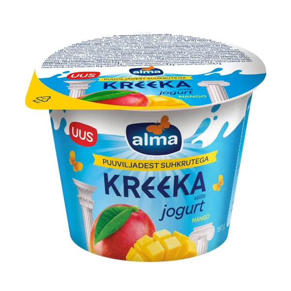 Jogurt ALMA, kreeka stiilis, mango, puuviljadest suhkrutega, 180g
