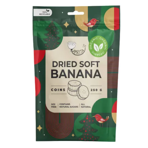 Kuivatatud banaanitükid pehmed Amrita öko 250g