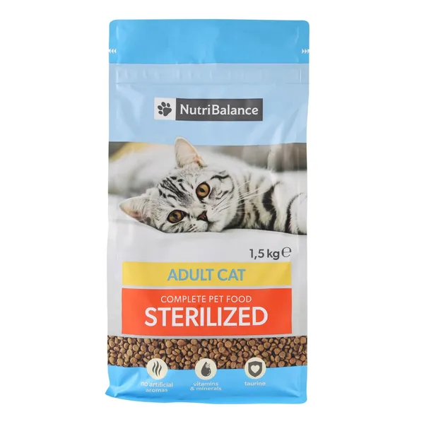 Kuivtoit täiskasvanud kassidele Nutribalance steriliseeritud 1,5 kg