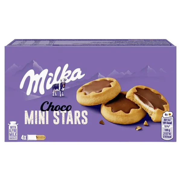 Šokolaadiglasuuri ja piimatäidisega küpsised, MILKA, 150 g