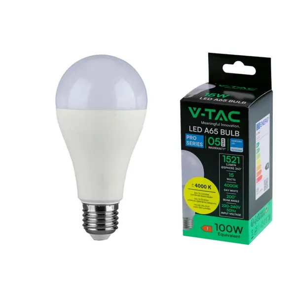 LED lamp V-Tac E27 A65 15W 4K