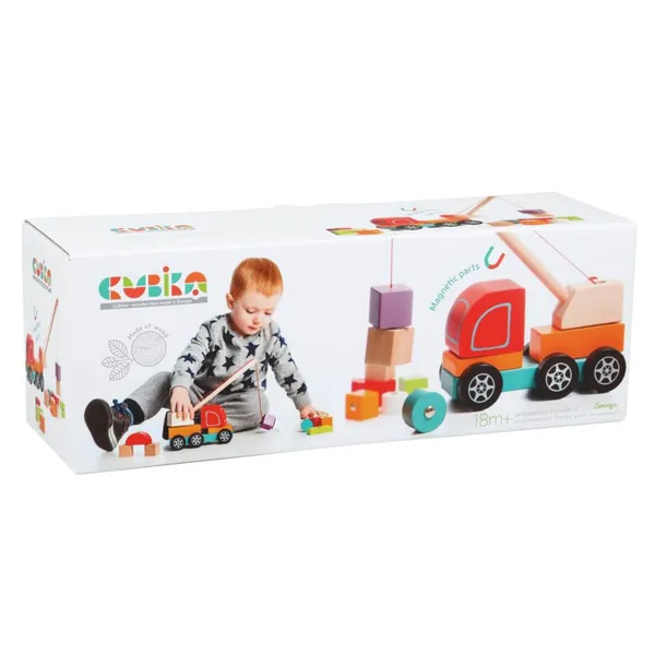 Mänguasi puidust mänguauto kraana Cubika