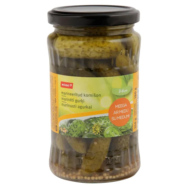 Marinēti gurķi Rimi ar medu 350g/180g