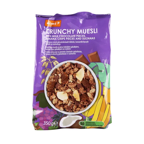 Musli Rimi ar šokol.,banānu,rozīnēm 350g
