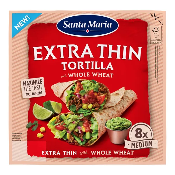 Nisutortilla ekstra õhuke, täisterajahuga Santa Maria 239g