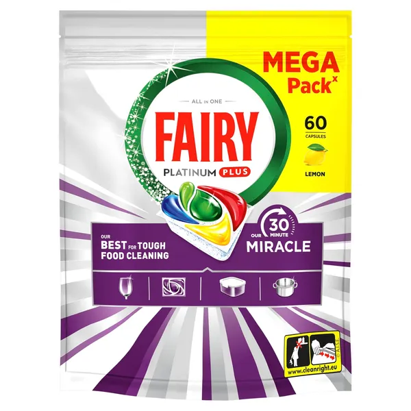 Nõudepesukapslid FAIRY Platinum+ Lemon Miracle, 60tk