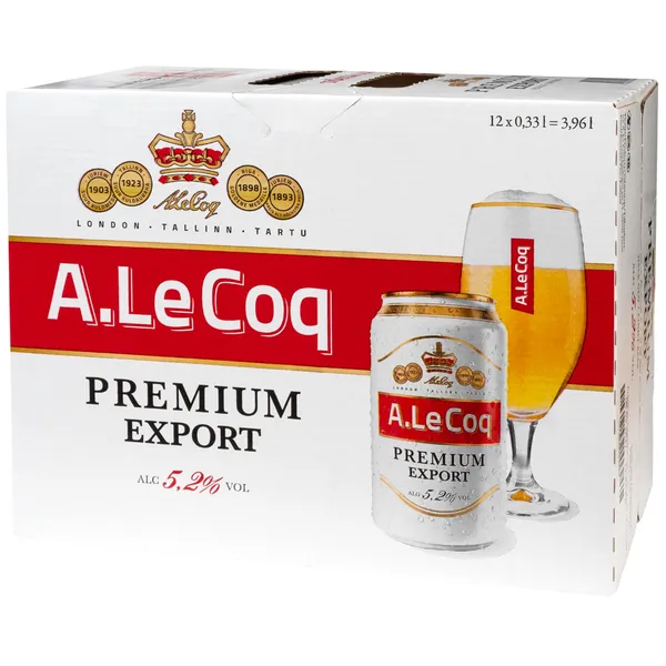 Õlu A. Le Coq Premium Export 5,2% 12x0,33l purk