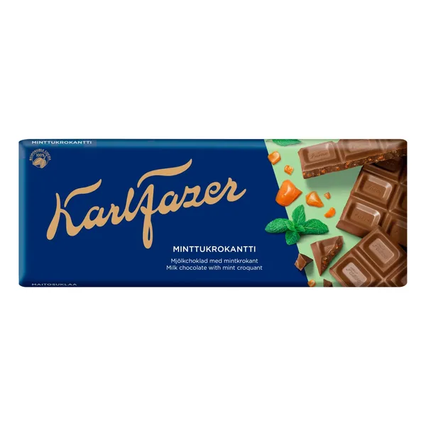 Piimašokolaad mündimaitselise mandlikrokandiga Karl Fazer 180g