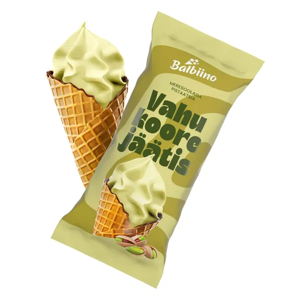 Pistaatsia-vahukoorejäätis meresoolaga vahvlikoonuses, BALBIINO, 85 g
