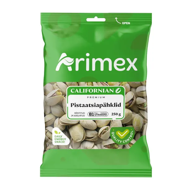 Pistaatsiapähklid Arimex Premium röstitud ja soolatud 250g