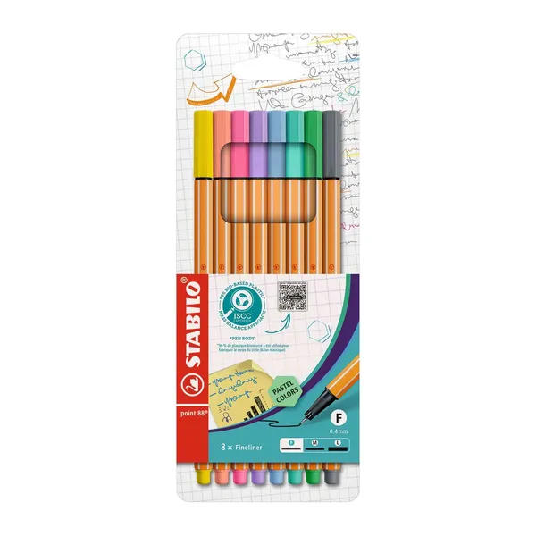 Pildspalvas Stabilo Point 88 8 krāsas