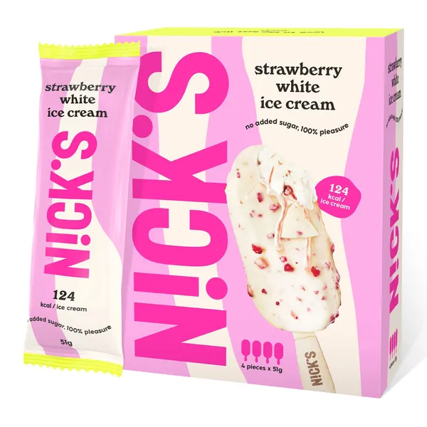 Pulgajäätis maasikamaitseline, magusainetega Nicks 240ml/200g