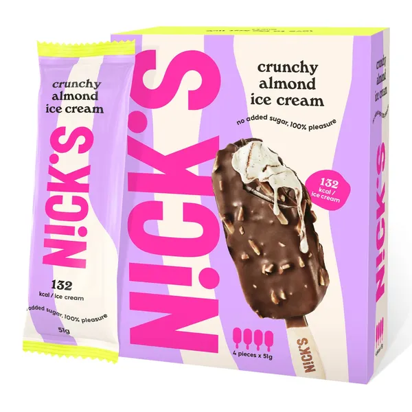 Pulgajäätis vanilje krõbeda mandliga Nick's magusainetega 4x51g/240ml