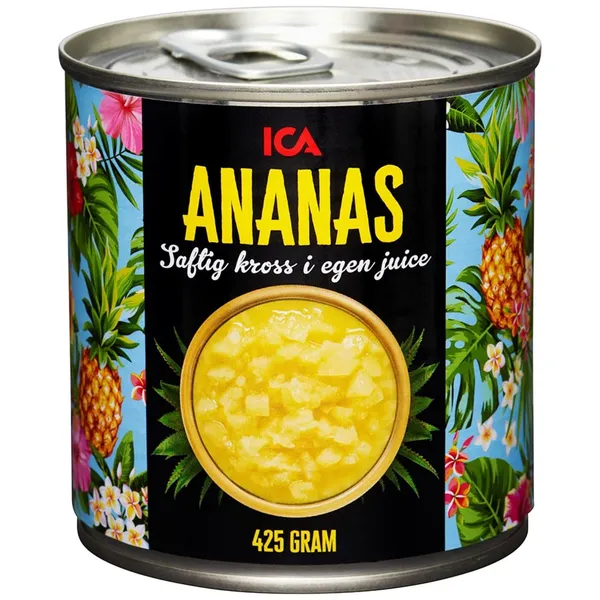 Sasmalcināti ananasi sulā ICA 425g/268g
