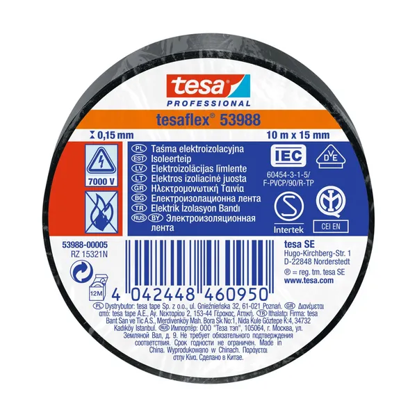 Izolācijas lente melna 10/15 Tesa 53948