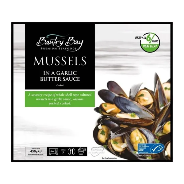 Keedetud rannakarbid küüslaugu-võikastmes BANTRY BAY, 450g