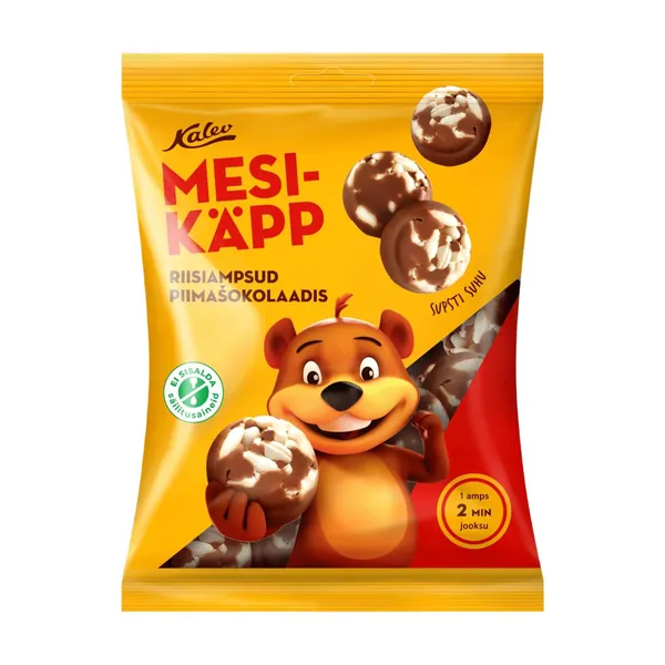 Mesikäpp riisiampsud piimašokolaadis, KALEV, 140 g