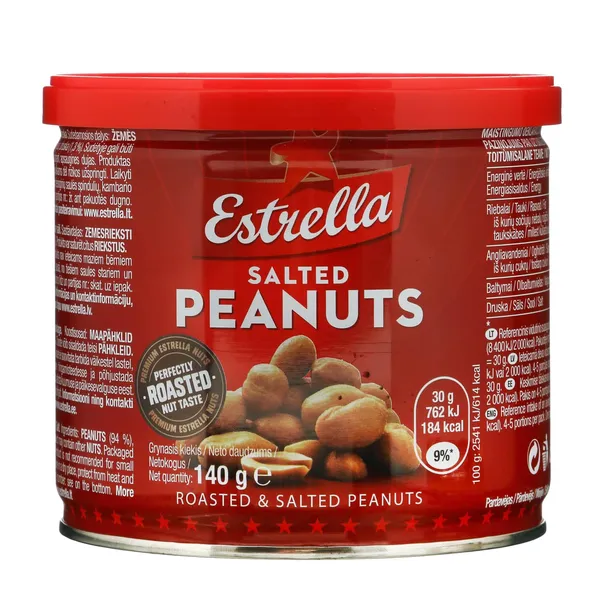Grauzdēti zemesrieksti Estrella ar sāli 140g