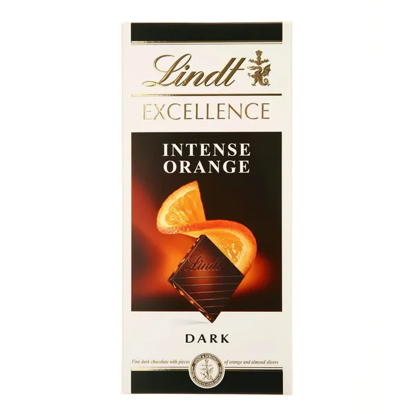 Tume šokolaad LINDT, Excellence, apelsini ja mandliga, 100 g