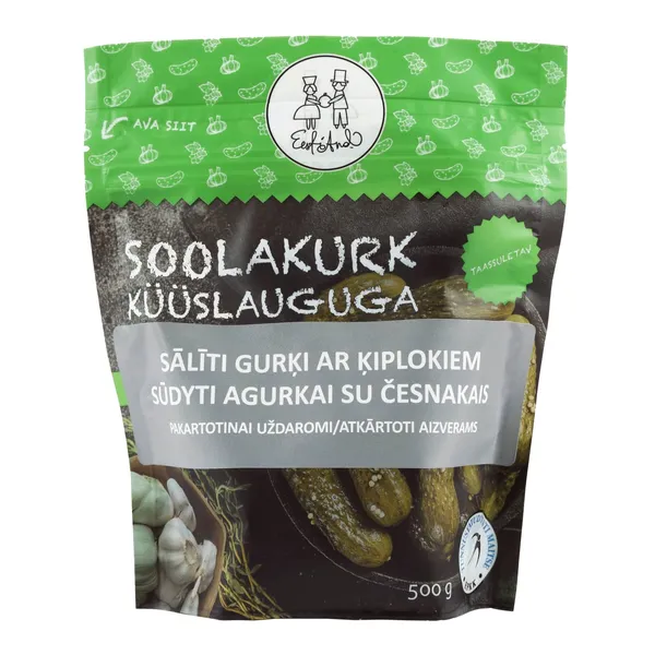 Sālīti gurķi ar ķiplokiem 500 g