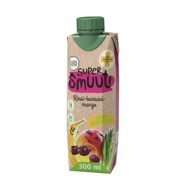 Supersmuuti Aura kirsi-banaani-mango odravõrsega 0,3l