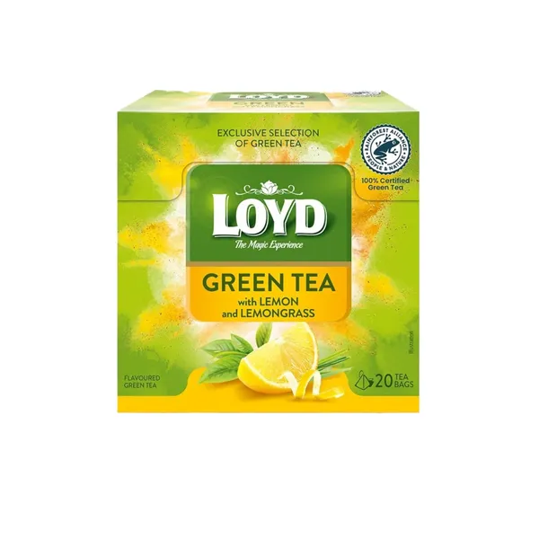 Maitsestatud roheline tee LOYD sidrunikoore ja sidrunheinaga 20 x 1.5g püramiid kotis