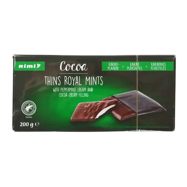 Tumeda šokolaadi plaadid piparmündikreemi täidisega Royal mints Rimi 200g