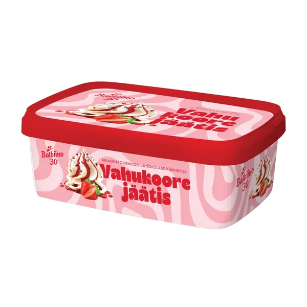 Vahukoorejäätis maasikatoormoosi ja piimašokolaaditükkidega, BALBIINO, 500 g