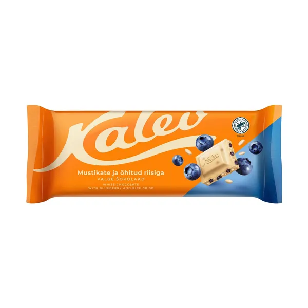 Valge šokolaad õhitud riisi ja mustikaga, KALEV, 190 g