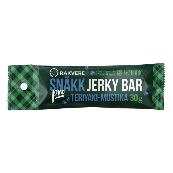 Vinnutatud sealihasnäkk Snäkk pro teriyaki-mustika jerky bar Rakvere 30g